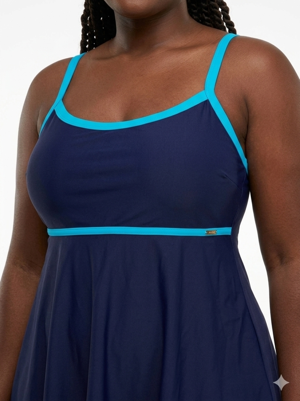 NWT Jones New York Plus Size Navy and Aqua Lace-Back Swimsuit Sizes 16W 18W 20W - Picture 2 of 6